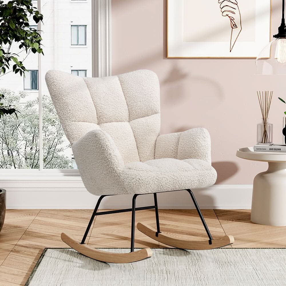 3ft Patchwork Upholstered Rocking Chair with Wooden Skates