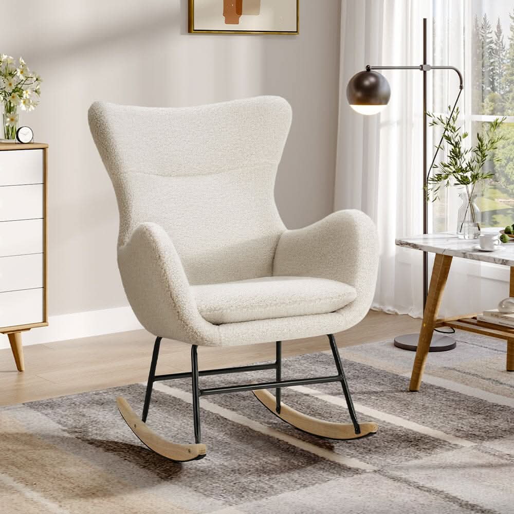 Modern Teddy Fabric Rocking Chair with Rubber Wood Base