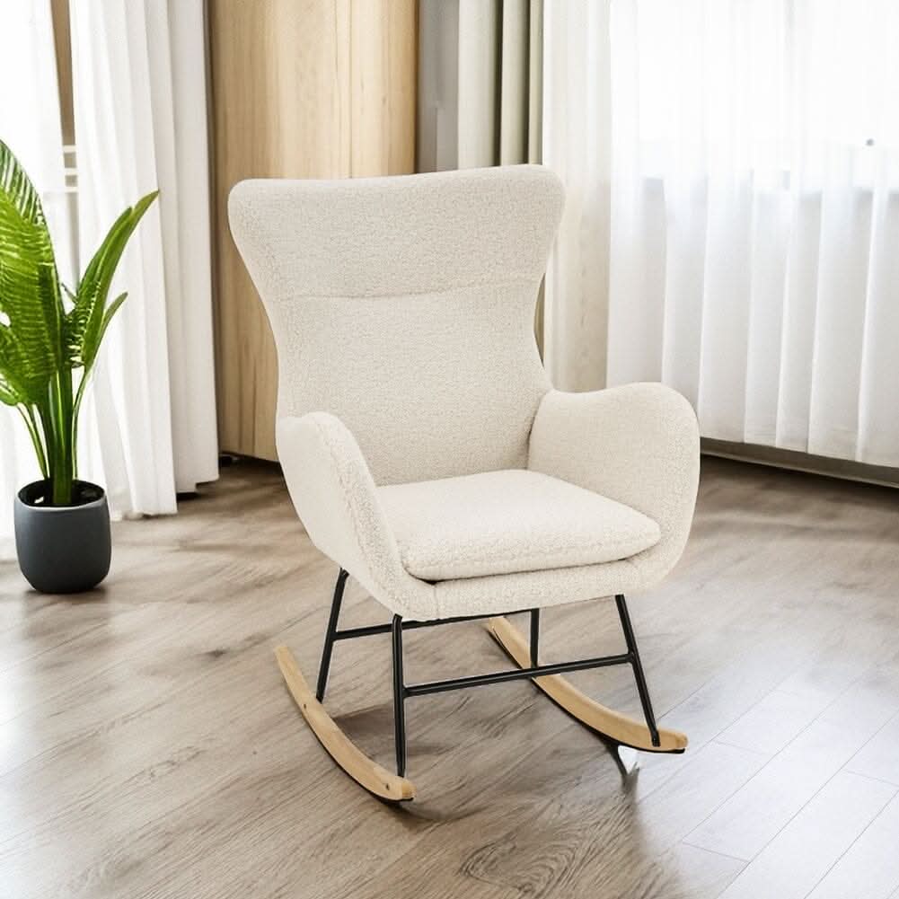 Modern Teddy Fabric Rocking Chair with Rubber Wood Base