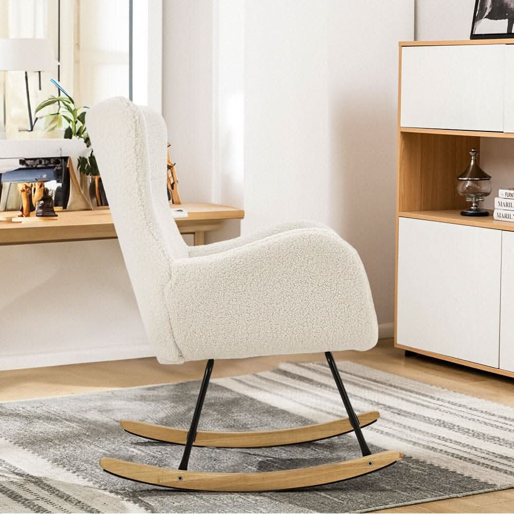 Modern Teddy Fabric Rocking Chair with Rubber Wood Base