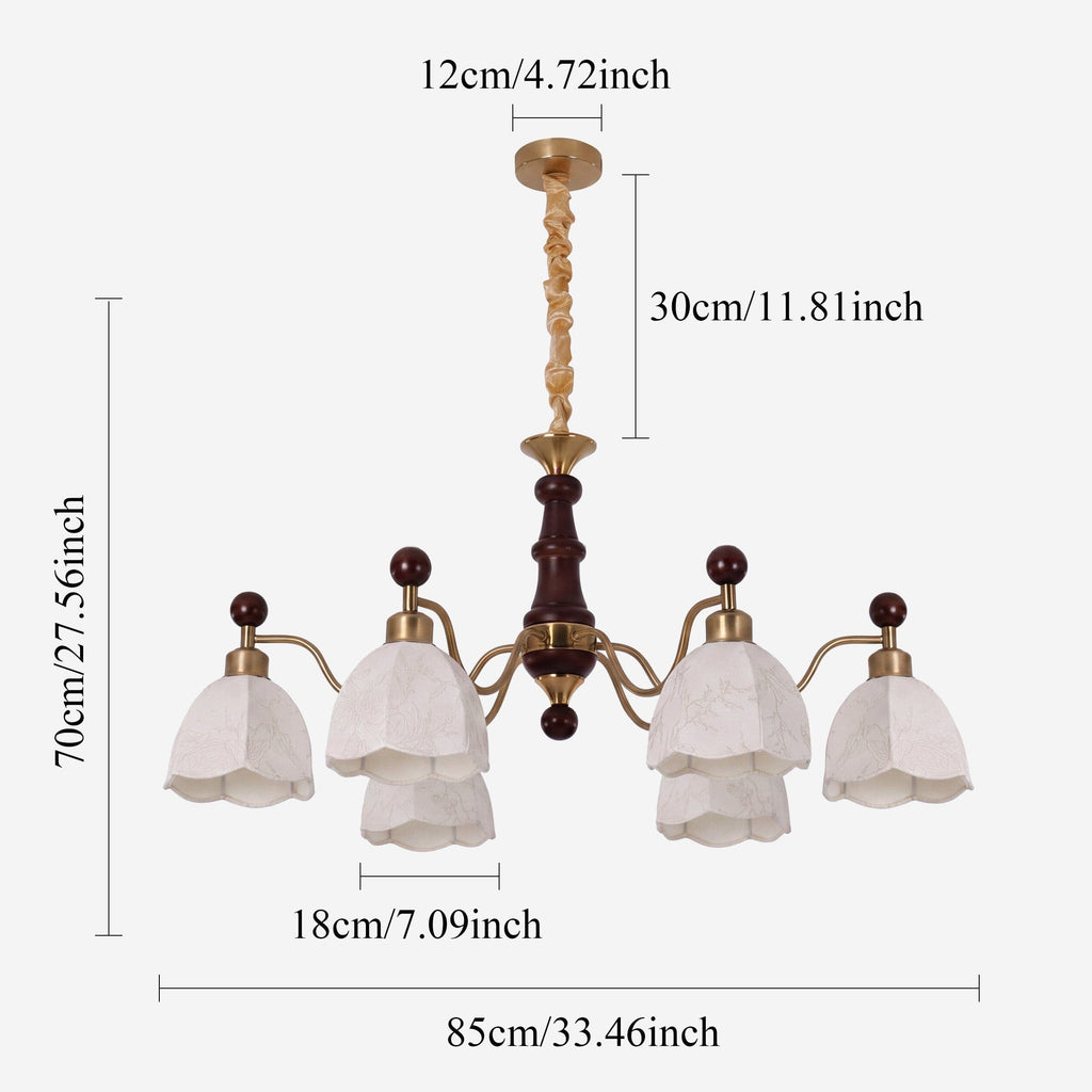 6-Light Yellow Fabric Chandelier | Adjustable E27 Ceiling Lamp