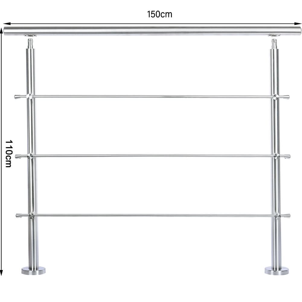 150cm Wide Silver Floor Mount Stainless Steel Handrail for Slopes and Stairs