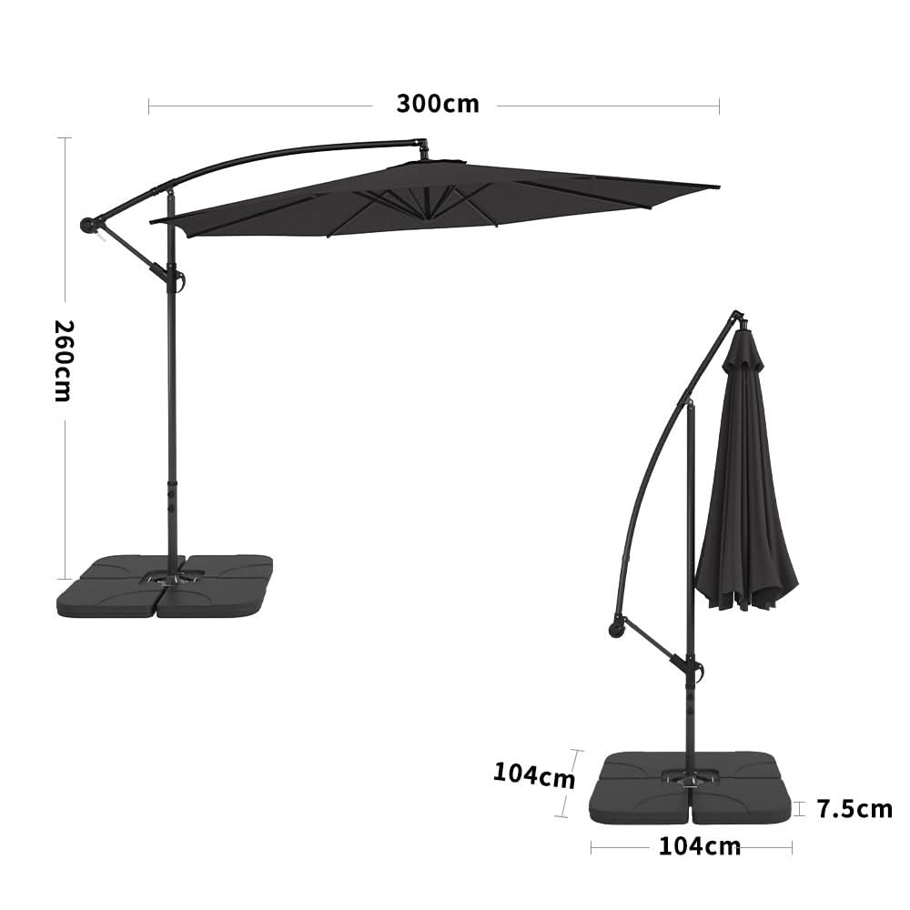 3M Sun Parasol Black Hanging Banana Umbrella