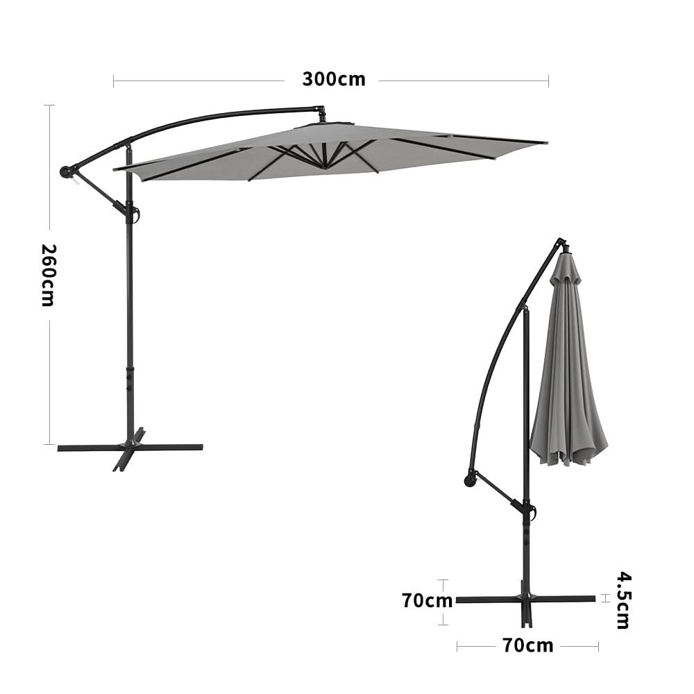 3M Sun Parasol Hanging Banana Umbrella Light Grey  Outdoor Sun Shade
