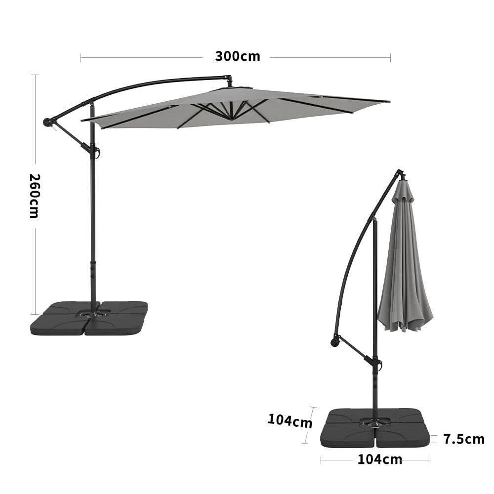 3M Sun Parasol Hanging Banana Umbrella Light Grey  Outdoor Sun Shade