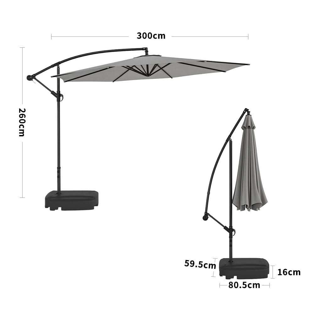 3M Sun Parasol Hanging Banana Umbrella Light Grey  Outdoor Sun Shade