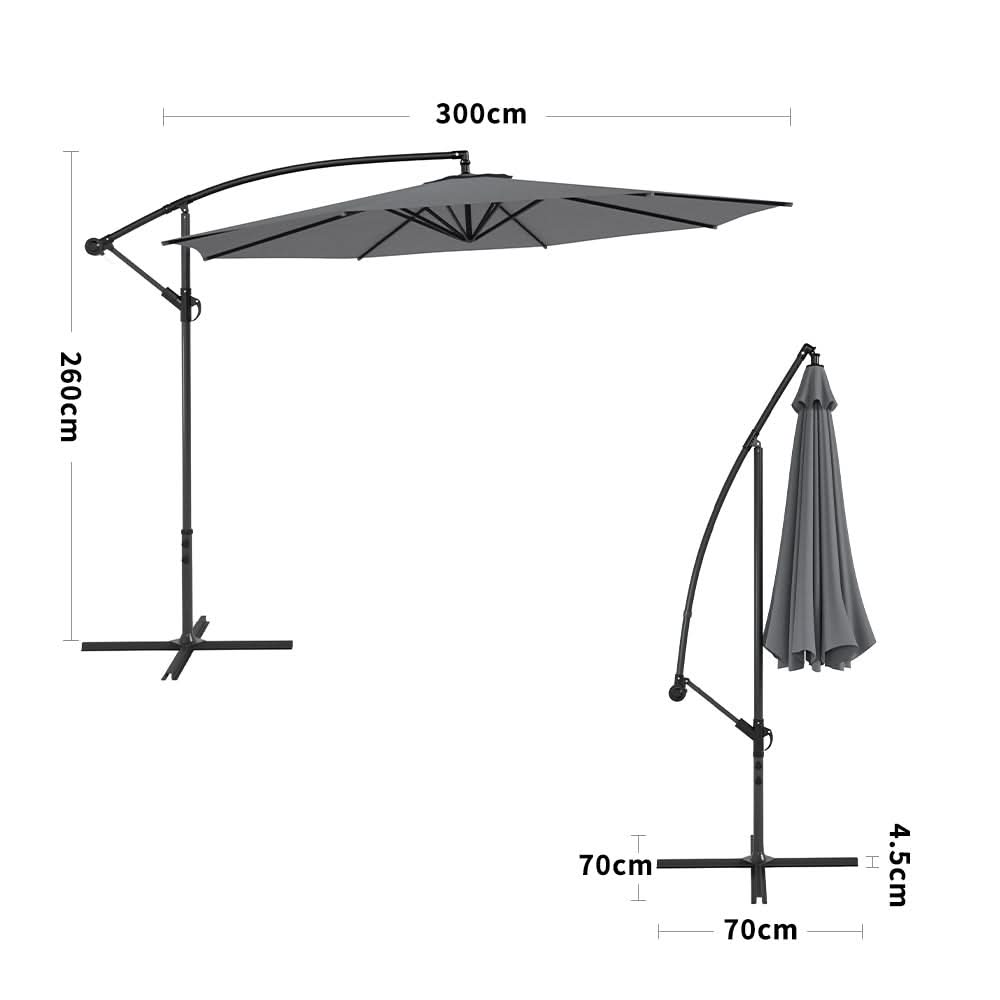 3M Sun Parasol Hanging Banana Umbrella Dark Grey