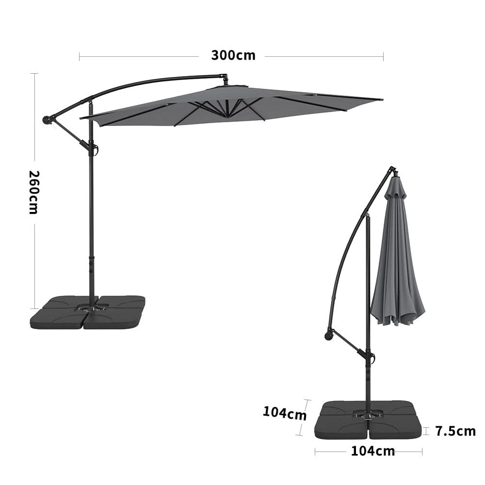 3M Sun Parasol Hanging Banana Umbrella Dark Grey