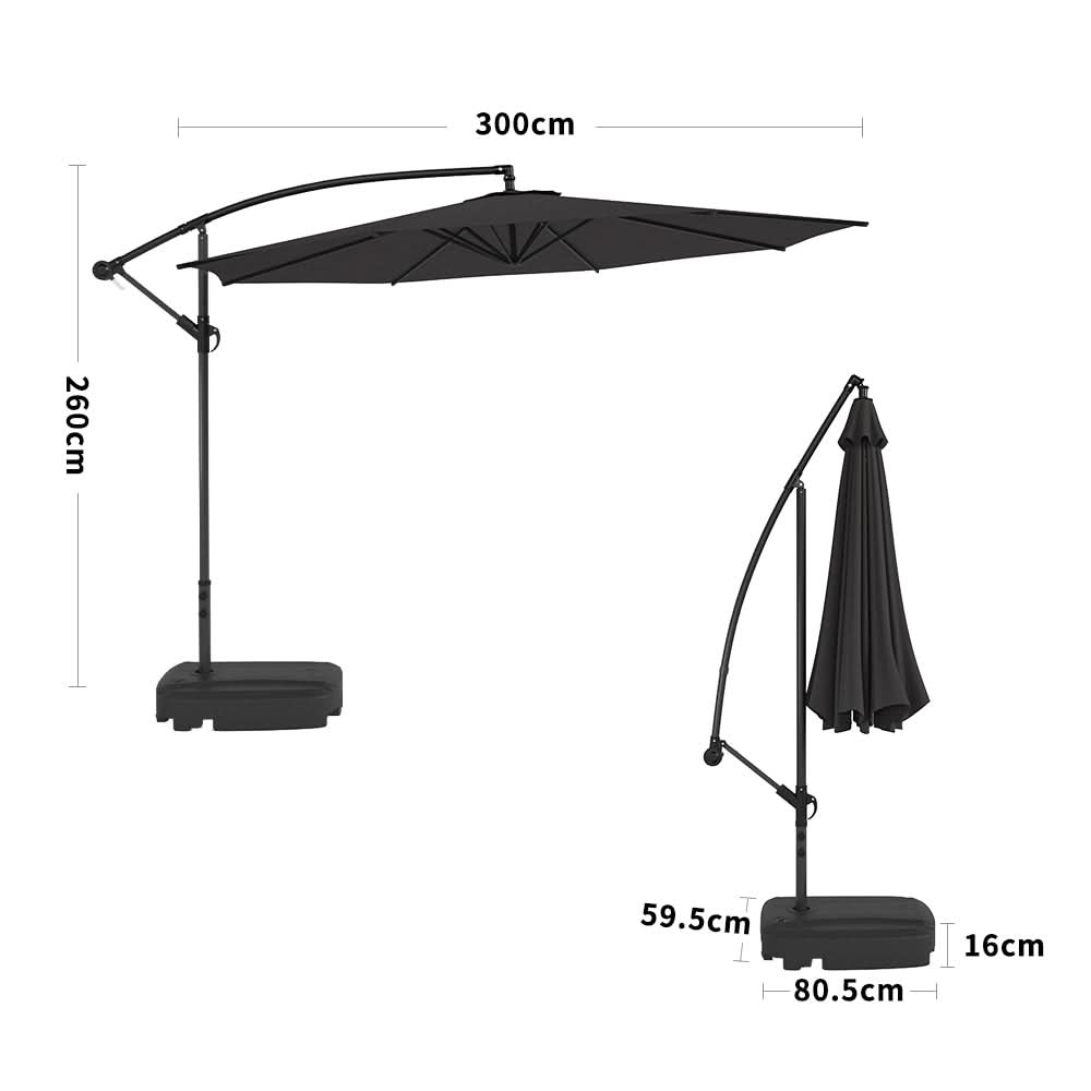 3M Sun Parasol Black Hanging Banana Umbrella