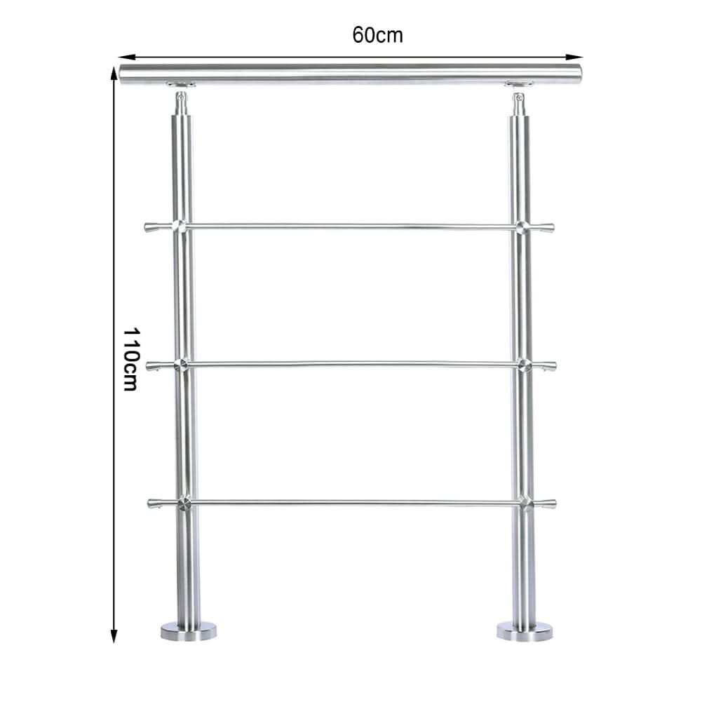 60cm Wide Silver Floor Mount Stainless Steel Handrail for Slopes and Stairs