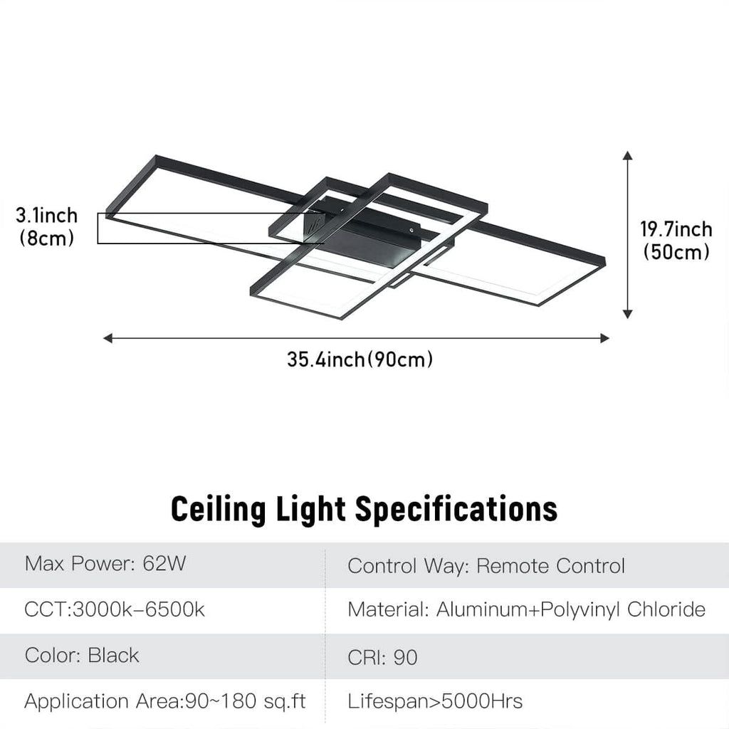 Modern LED Ceiling Light with 3 Black Rectangle Lampshades