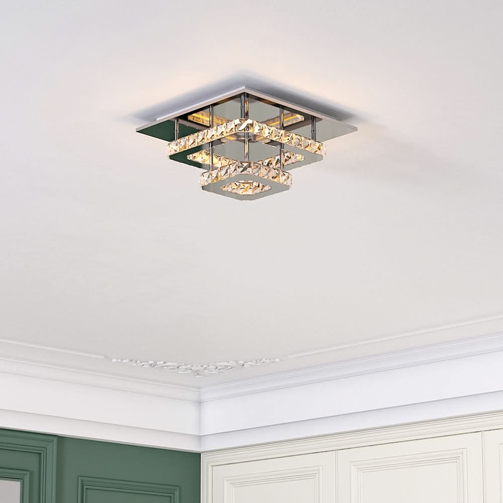 Modern 2-Tier Crystal LED Ceiling Light Fixture Dimmable/Non-dimmable