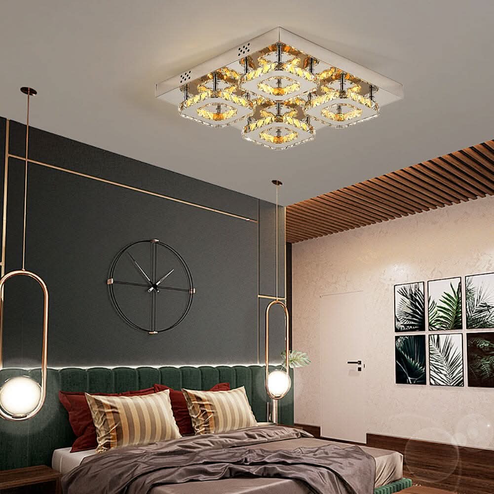 68 W Square LED Ceiling Light with Crystal Dimmable Warm Light