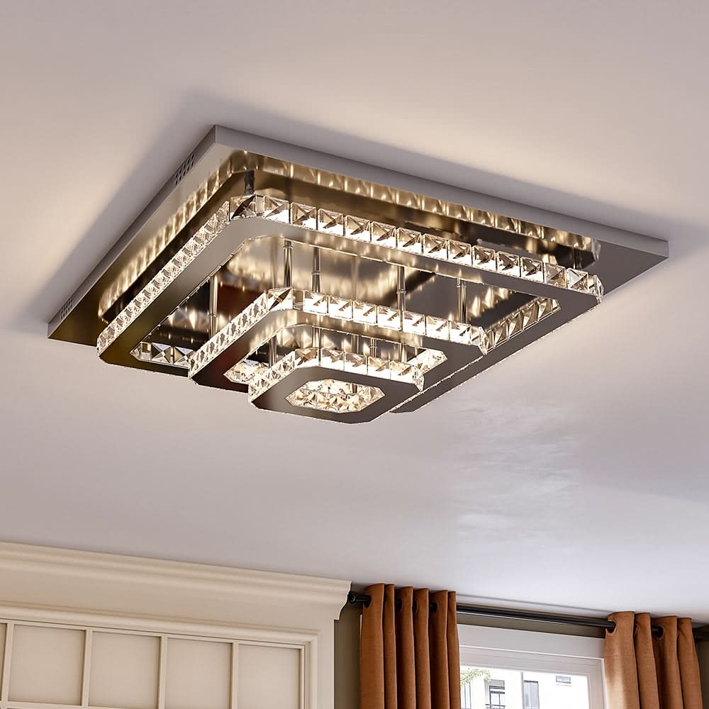 96w LED Ceiling Light 70 x 70 cm Square 3 Tier Crystal Chandelier