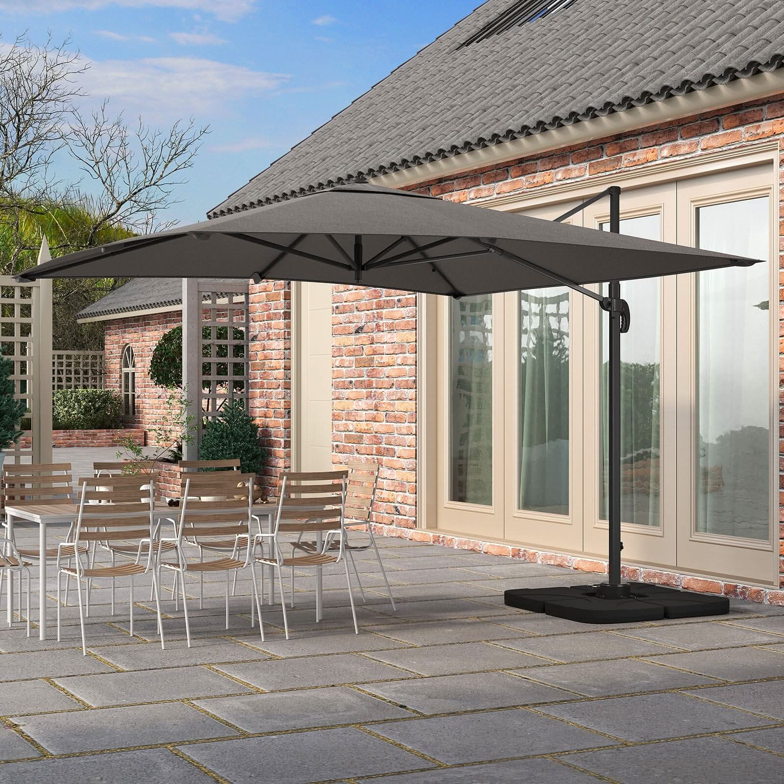 3 x 3M Garden Parasol Umbrella Cantilever Parasol with Petal Water Tank