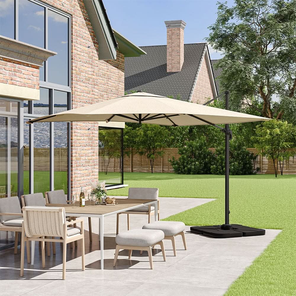3 x 3M Square Cantilever Parasol Beige Outdoor Hanging Umbrella for Garden and Patio