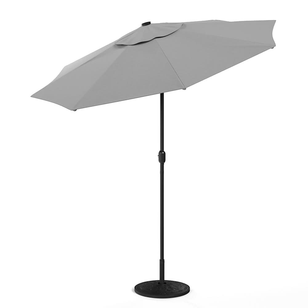 3M Garden Parasol Sun Umbrella Light Grey Iron With Solar LED Lights