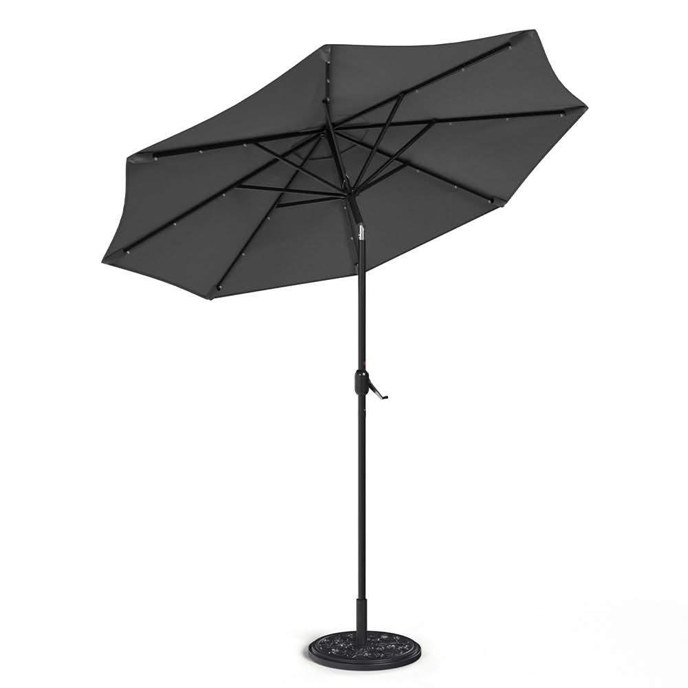 3M Garden Parasol Sun Umbrella Dark Grey Iron With Solar LED Lights