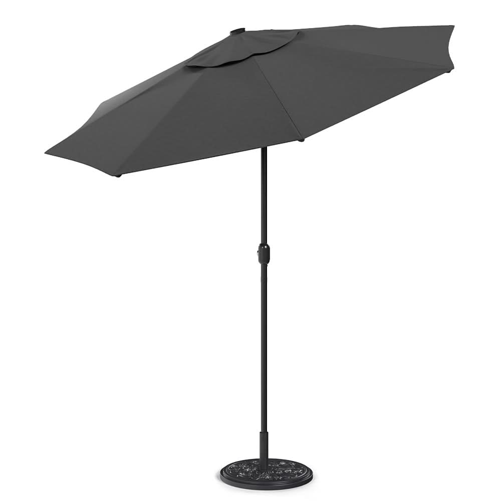 3M Garden Parasol Sun Umbrella Dark Grey Iron With Solar LED Lights
