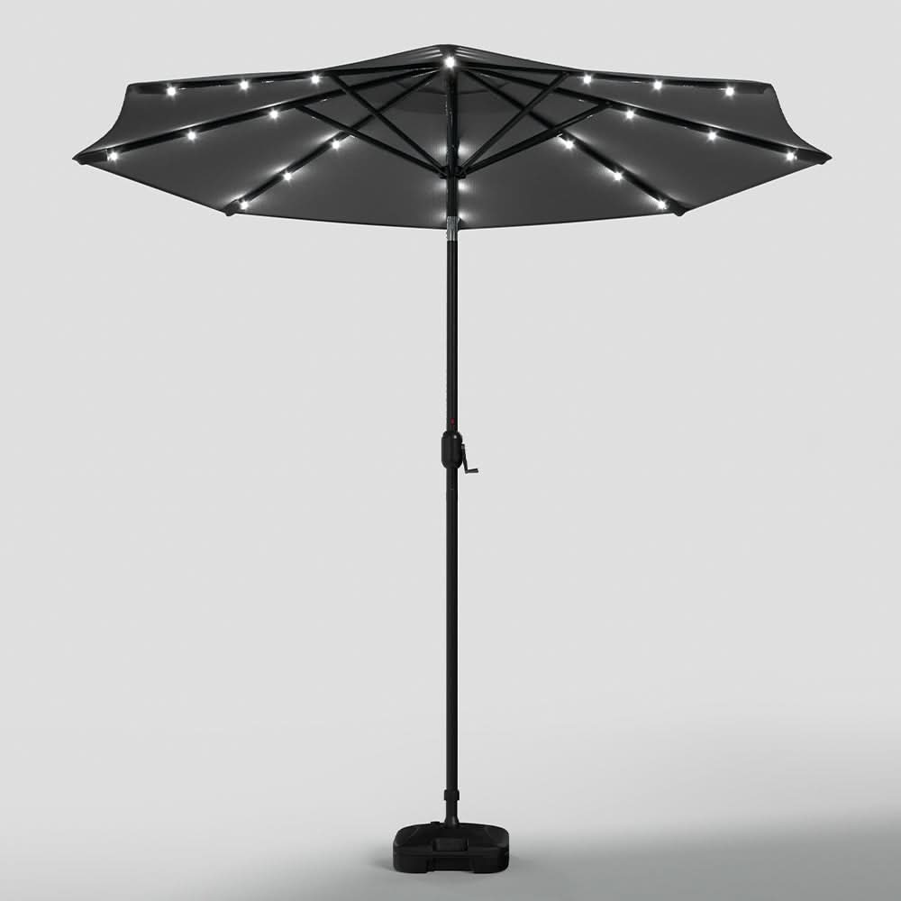 3M Garden Parasol Sun Umbrella Dark Grey Iron With Solar LED Lights