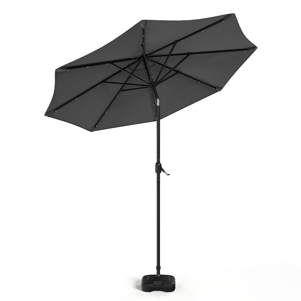 3M Garden Parasol Sun Umbrella Dark Grey Iron With Solar LED Lights