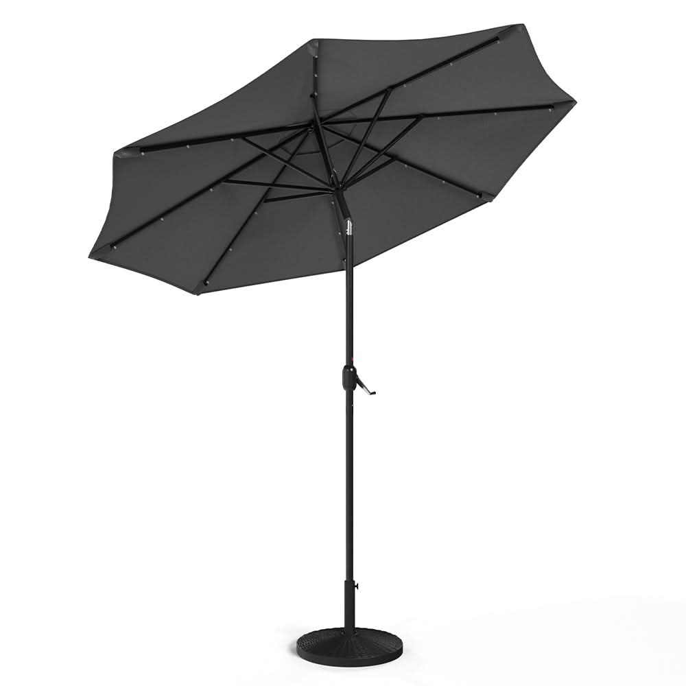 3M Garden Parasol Sun Umbrella Dark Grey Iron With Solar LED Lights