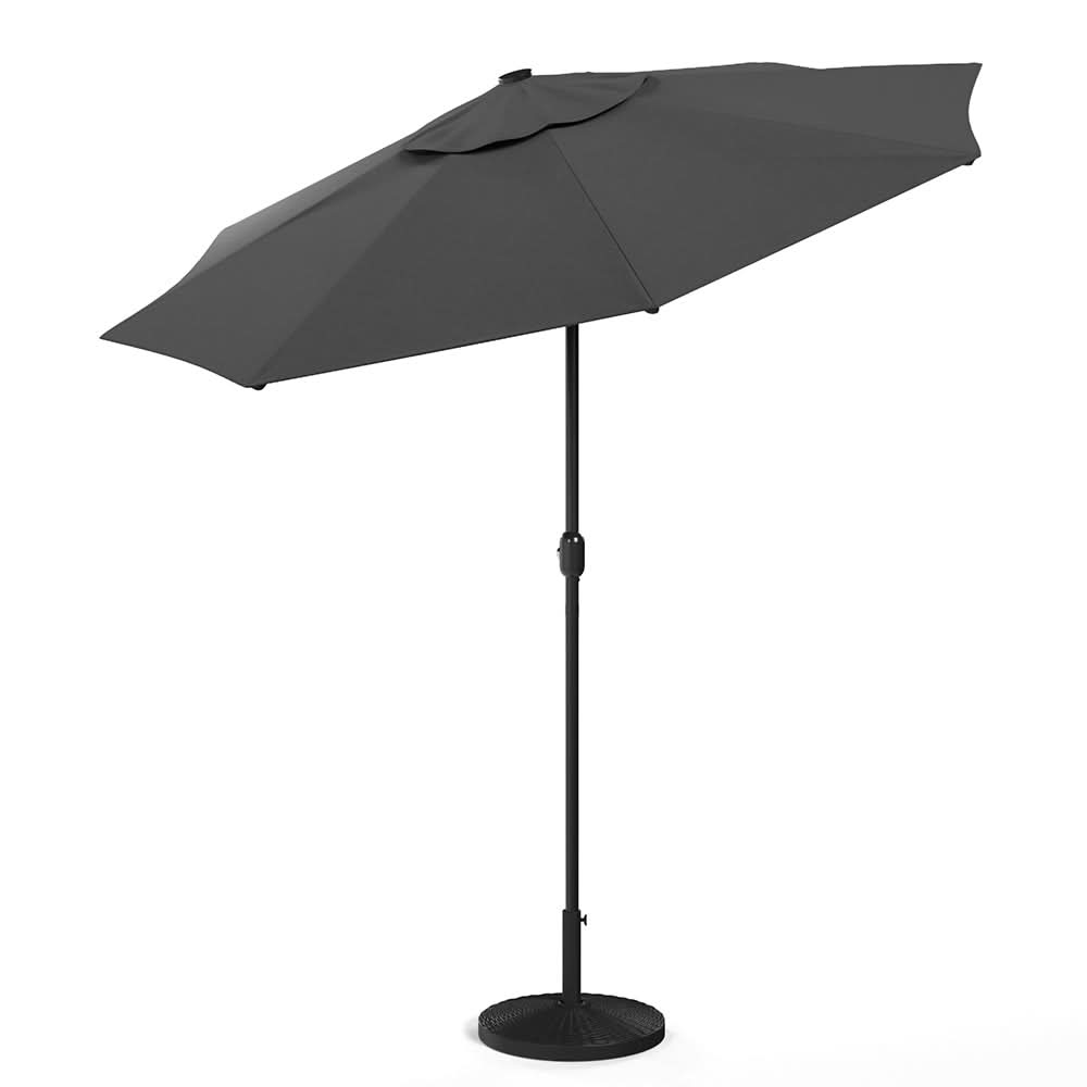 3M Garden Parasol Sun Umbrella Dark Grey Iron With Solar LED Lights
