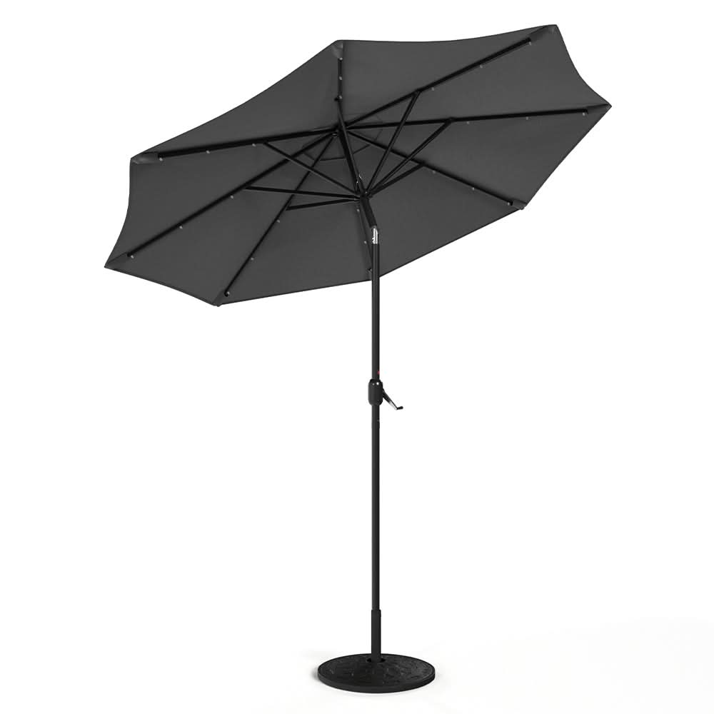 3M Garden Parasol Sun Umbrella Dark Grey Iron With Solar LED Lights
