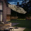 3M Garden Parasol Beige Patio Sun Umbrella Sunshade Canopy With Solar LED Lights