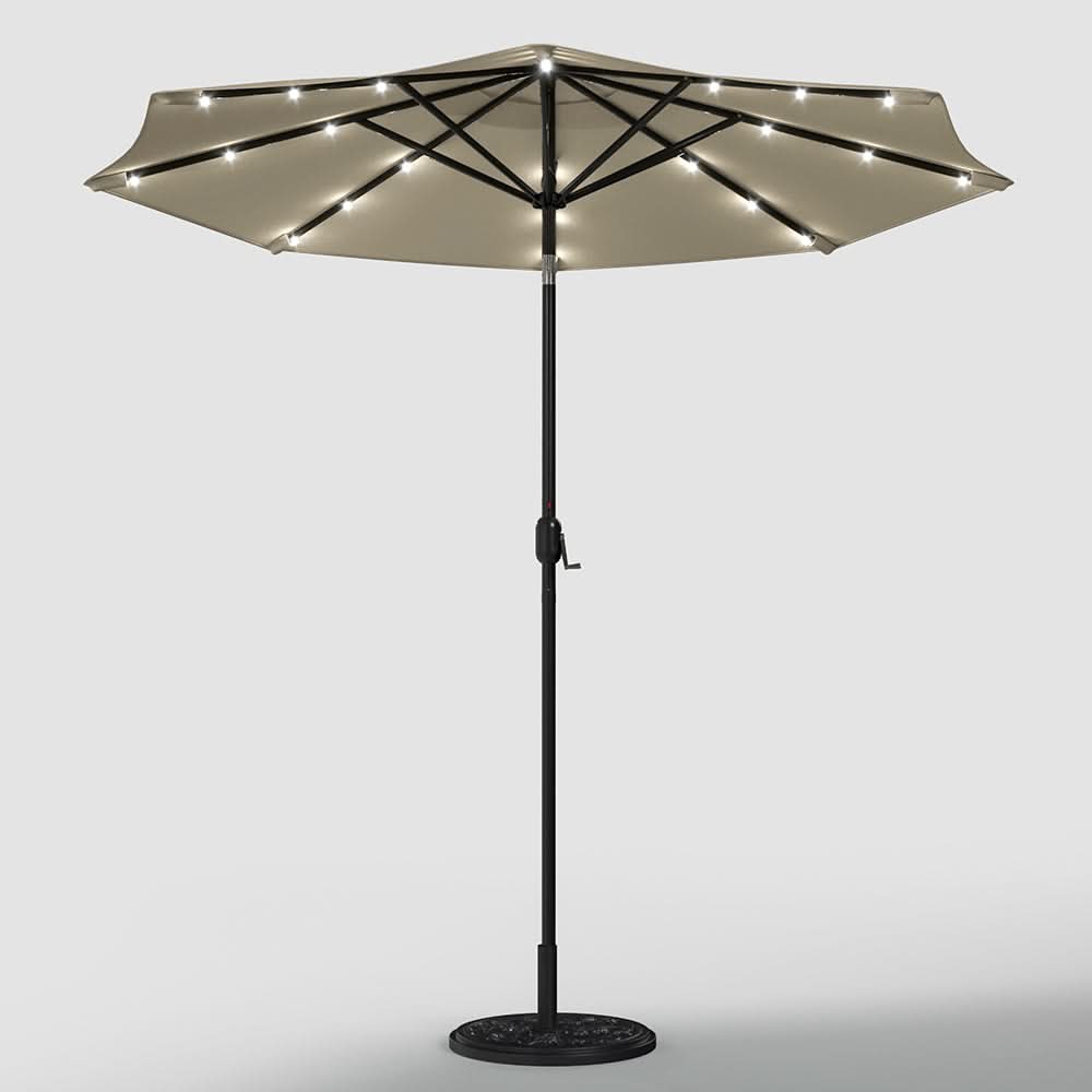 3M Garden Parasol Beige Patio Sun Umbrella Sunshade Canopy With Solar LED Lights