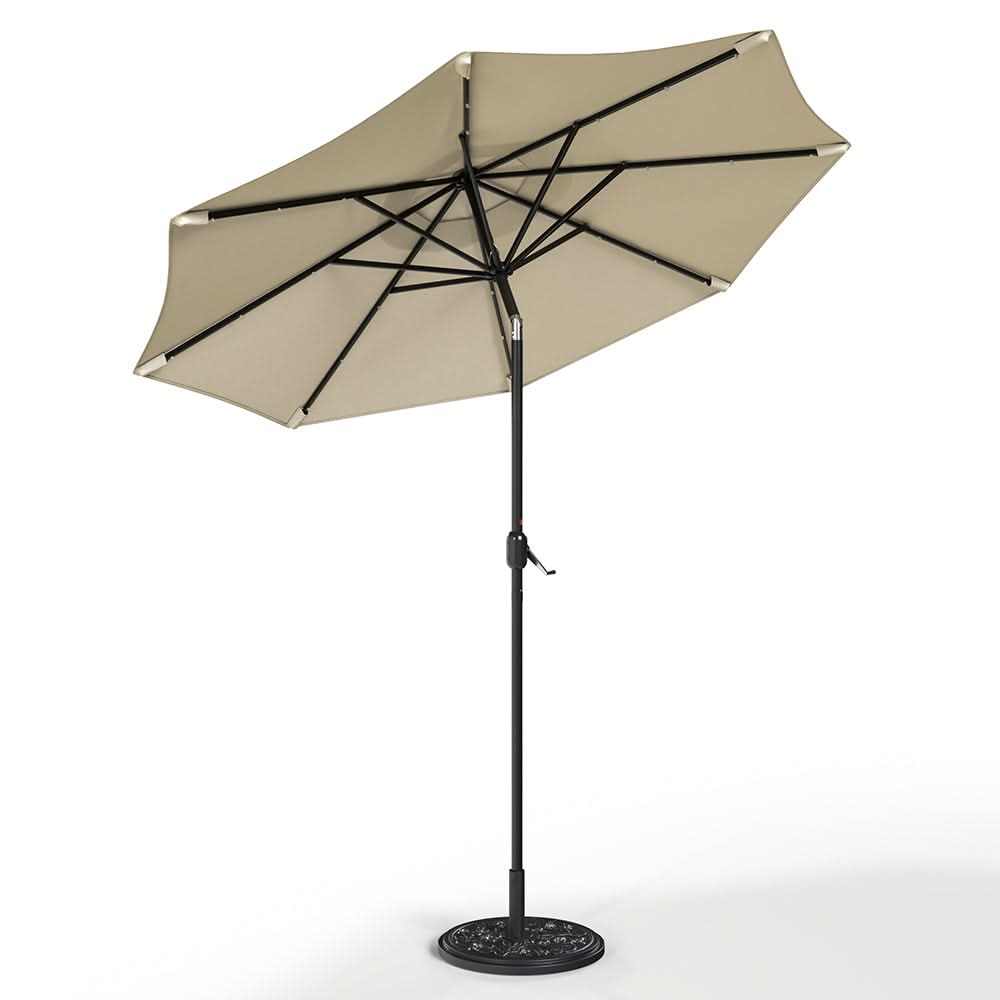 3M Garden Parasol Beige Patio Sun Umbrella Sunshade Canopy With Solar LED Lights