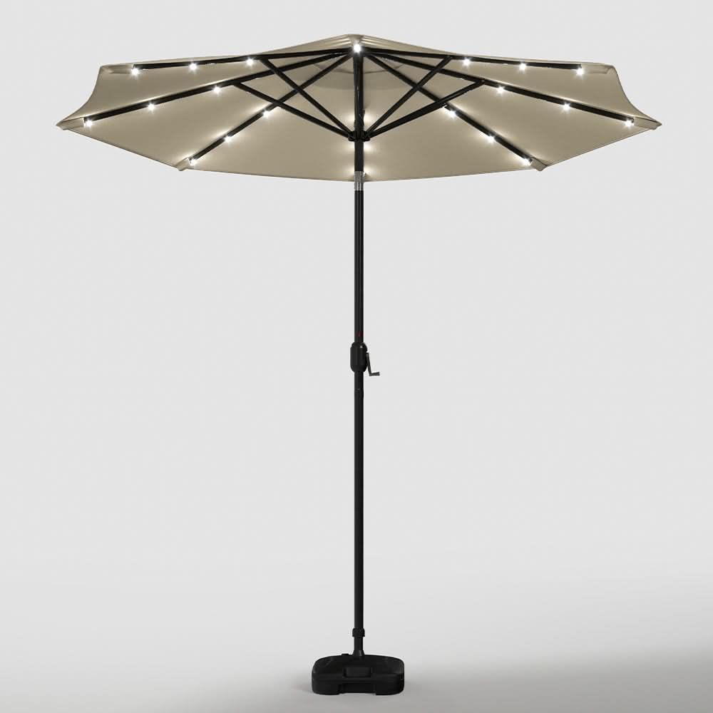 3M Garden Parasol Beige Patio Sun Umbrella Sunshade Canopy With Solar LED Lights