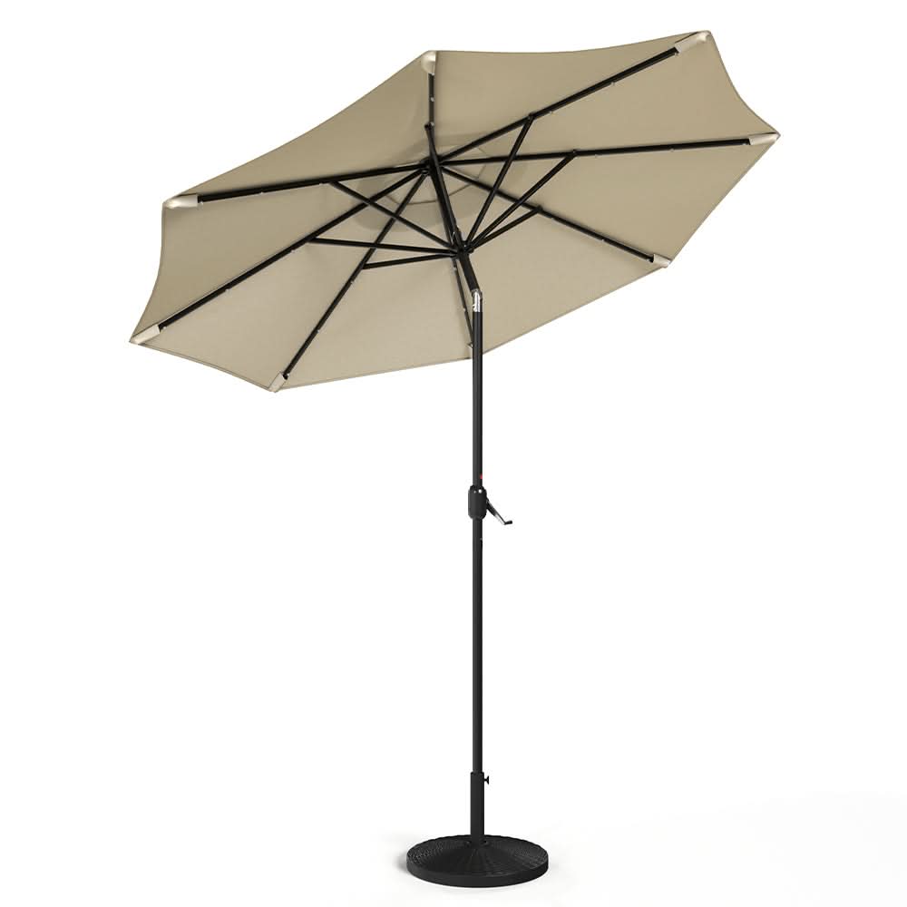 3M Garden Parasol Beige Patio Sun Umbrella Sunshade Canopy With Solar LED Lights