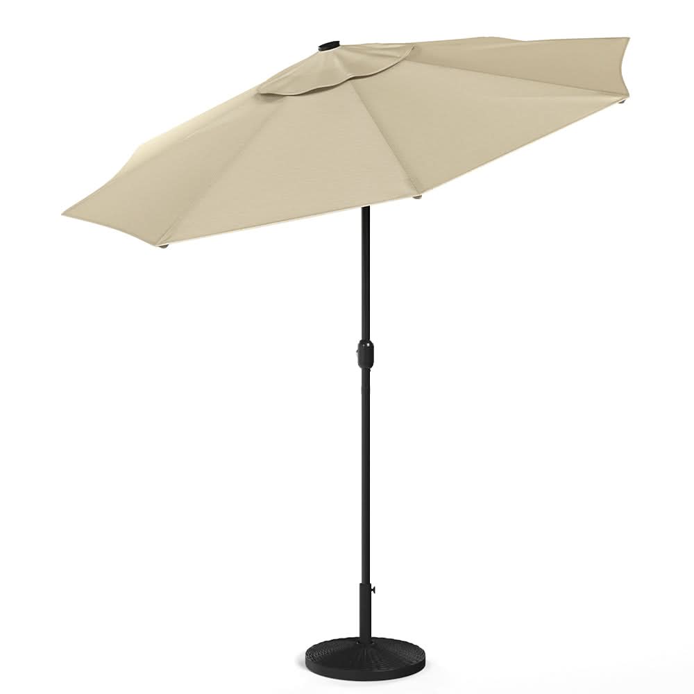 3M Garden Parasol Beige Patio Sun Umbrella Sunshade Canopy With Solar LED Lights