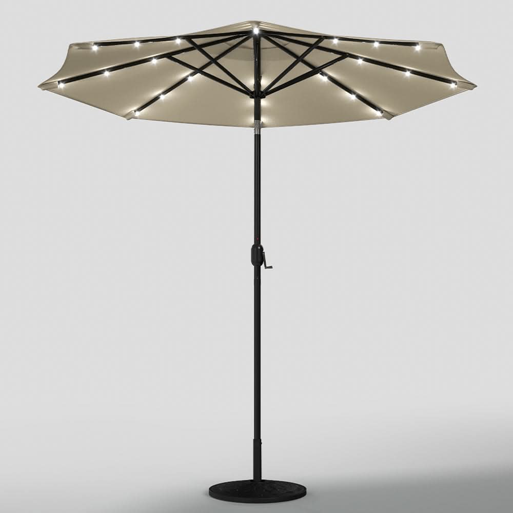 3M Garden Parasol Beige Patio Sun Umbrella Sunshade Canopy With Solar LED Lights