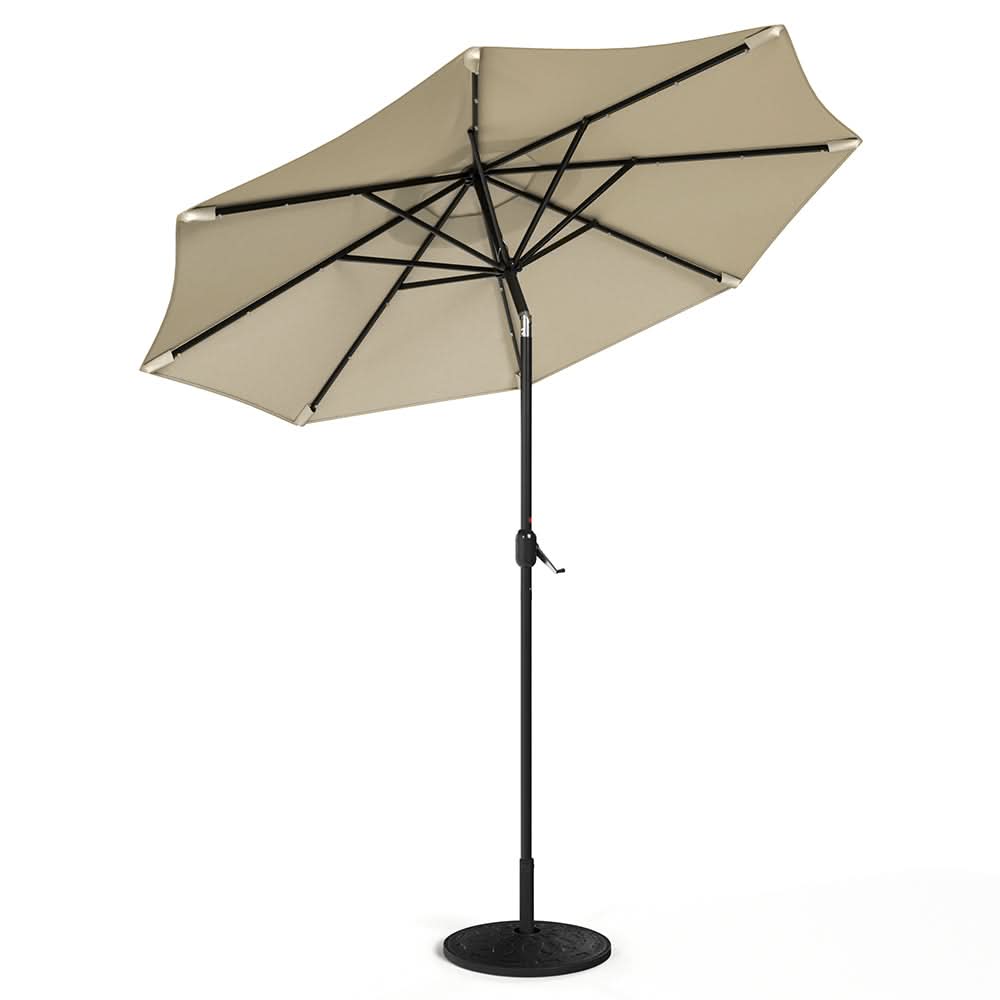 3M Garden Parasol Beige Patio Sun Umbrella Sunshade Canopy With Solar LED Lights