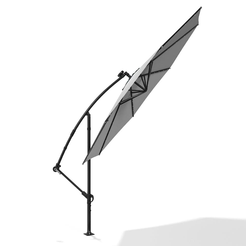 3M Cantilever Garden Parasols Light Grey Iron Banana Umbrella with LED Lights