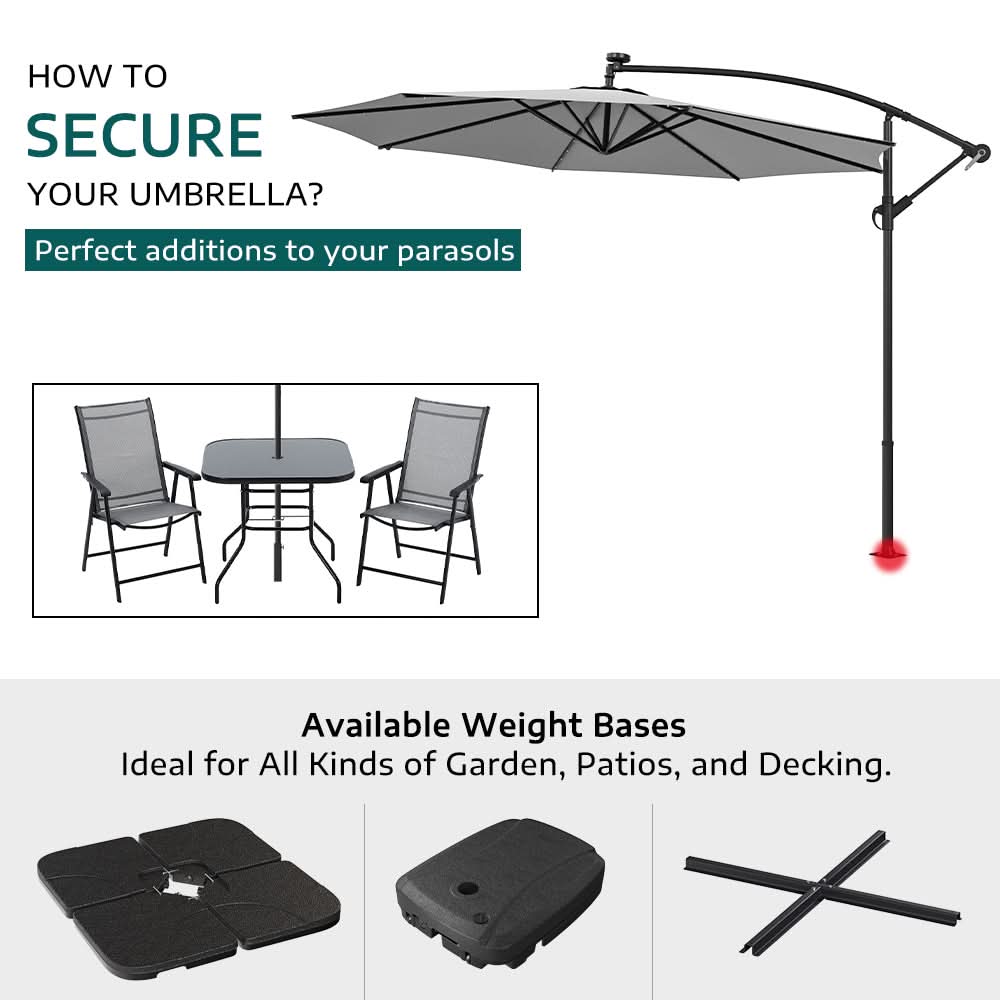 3M Cantilever Garden Parasols Light Grey Iron Banana Umbrella with LED Lights