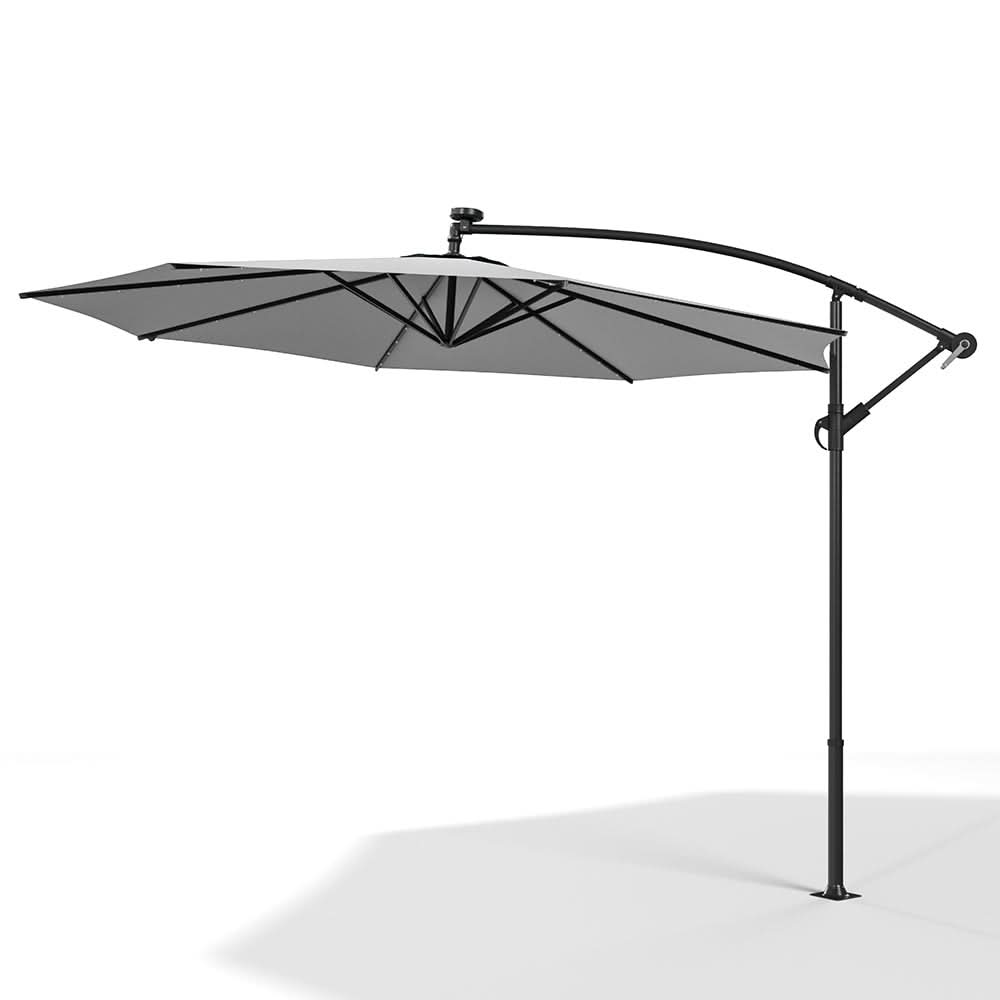 3M Cantilever Garden Parasols Light Grey Iron Banana Umbrella with LED Lights