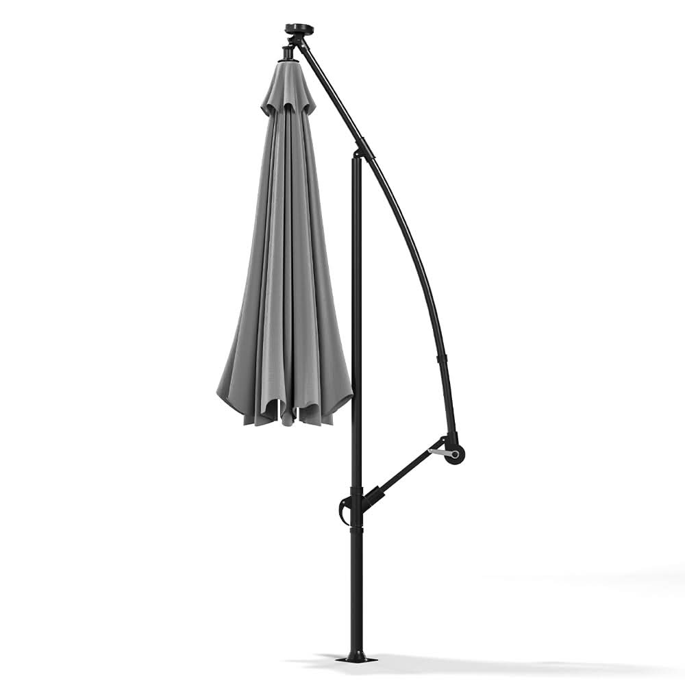 3M Cantilever Garden Parasols Light Grey Iron Banana Umbrella with LED Lights