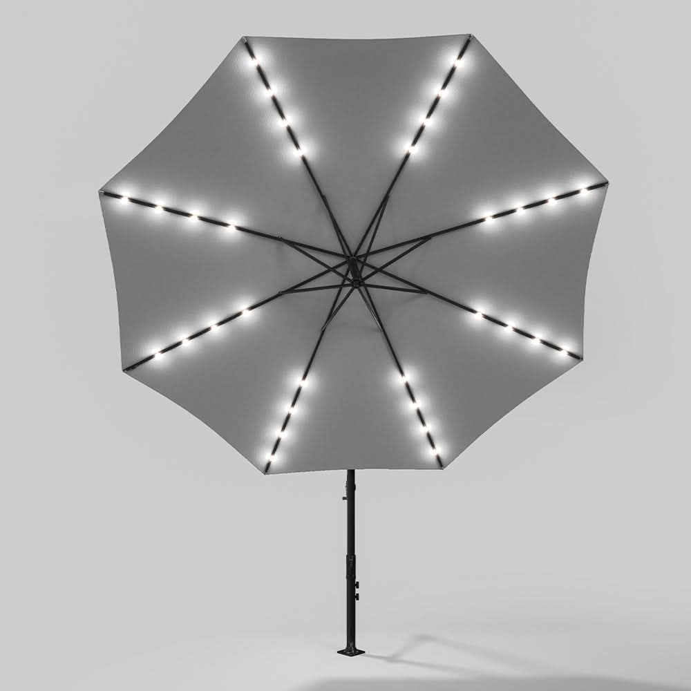 3M Cantilever Garden Parasols Light Grey Iron Banana Umbrella with LED Lights