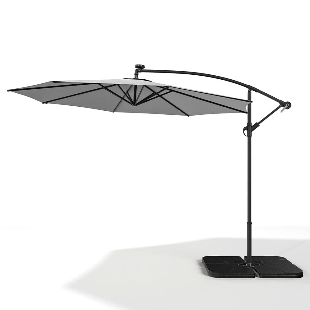 3M Cantilever Garden Parasols Light Grey Iron Banana Umbrella with LED Lights