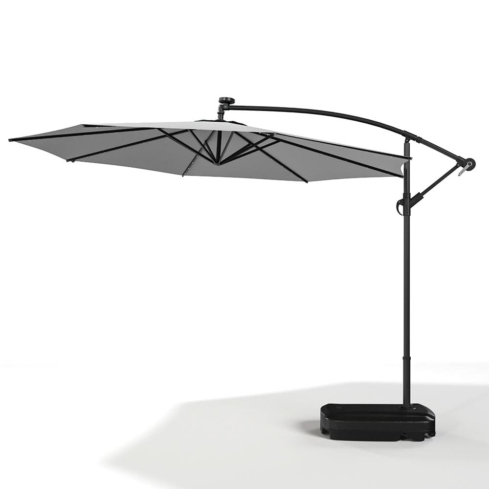 3M Cantilever Garden Parasols Light Grey Iron Banana Umbrella with LED Lights