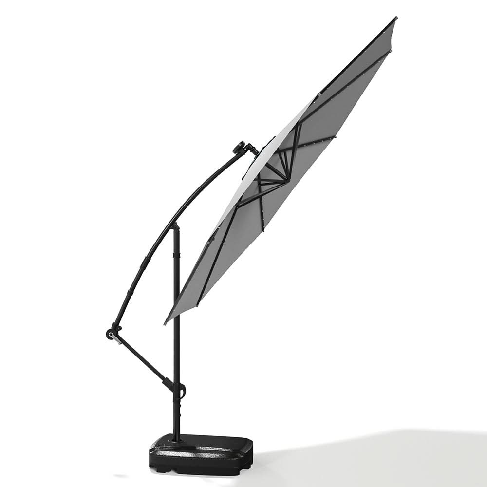3M Cantilever Garden Parasols Light Grey Iron Banana Umbrella with LED Lights