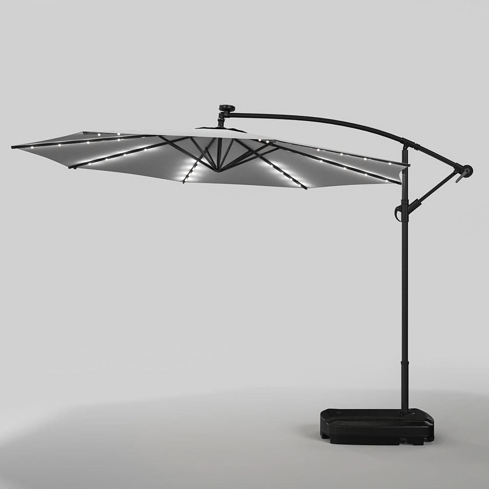 3M Cantilever Garden Parasols Light Grey Iron Banana Umbrella with LED Lights
