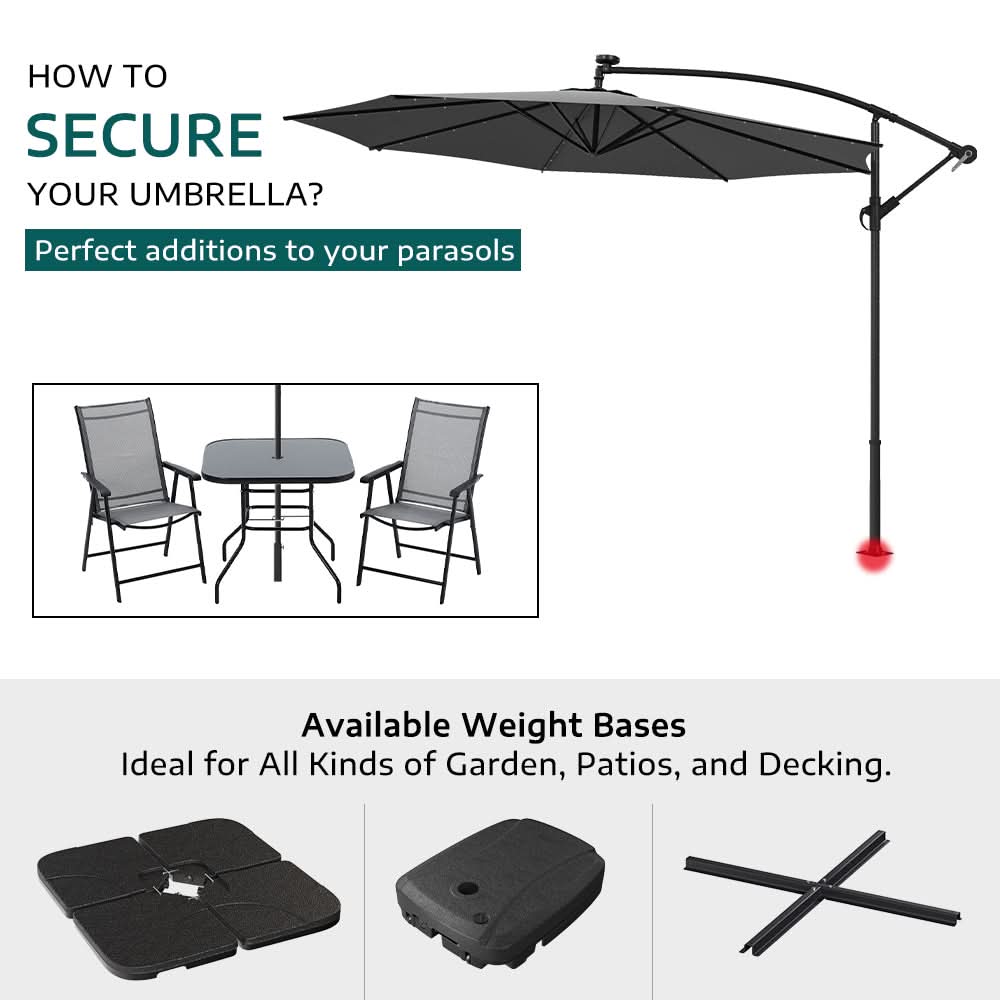 3M Cantilever Garden Parasols Dark Grey Iron Banana Umbrella with LED Lights