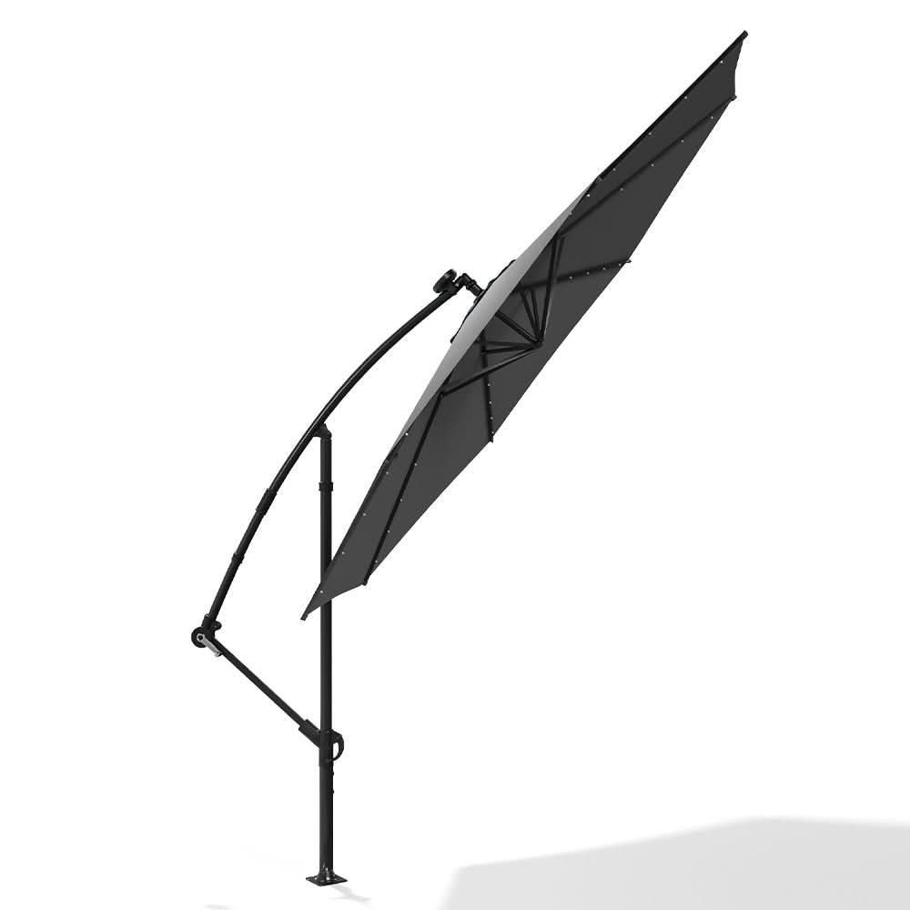 3M Cantilever Garden Parasols Dark Grey Iron Banana Umbrella with LED Lights