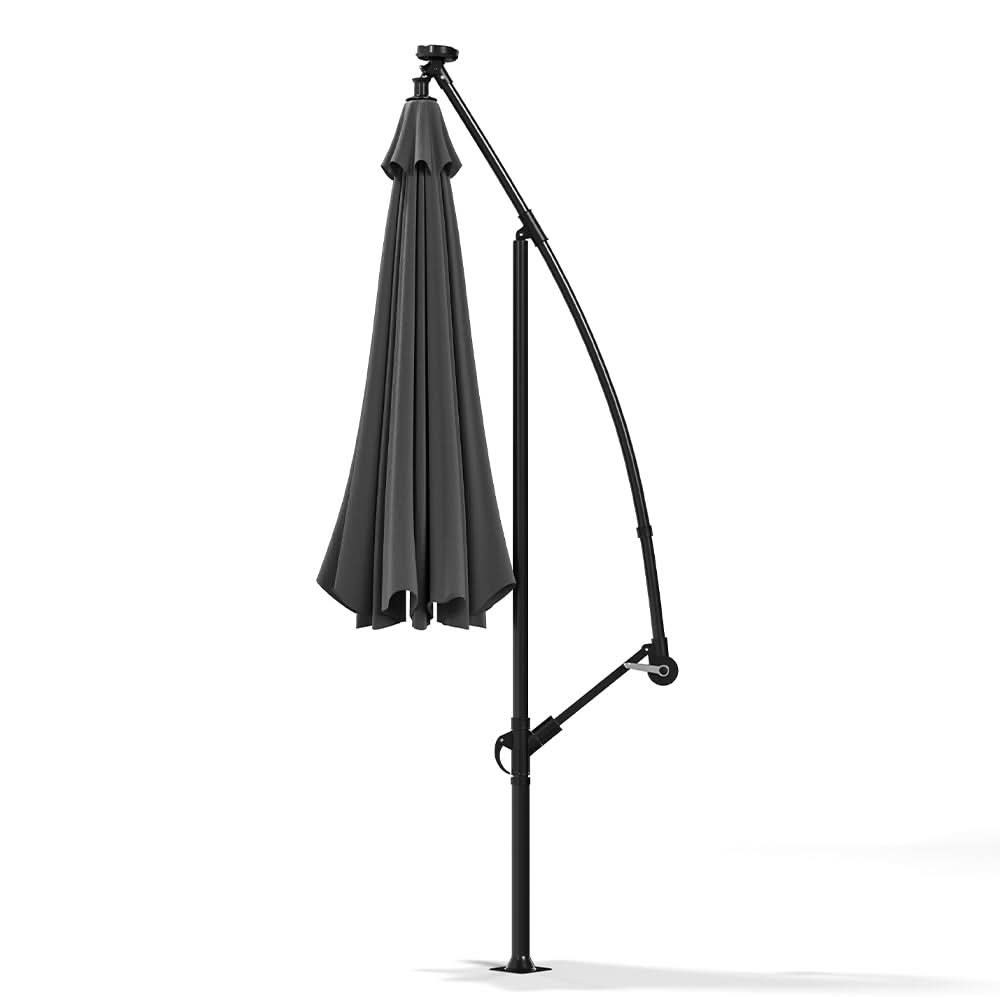 3M Cantilever Garden Parasols Dark Grey Iron Banana Umbrella with LED Lights