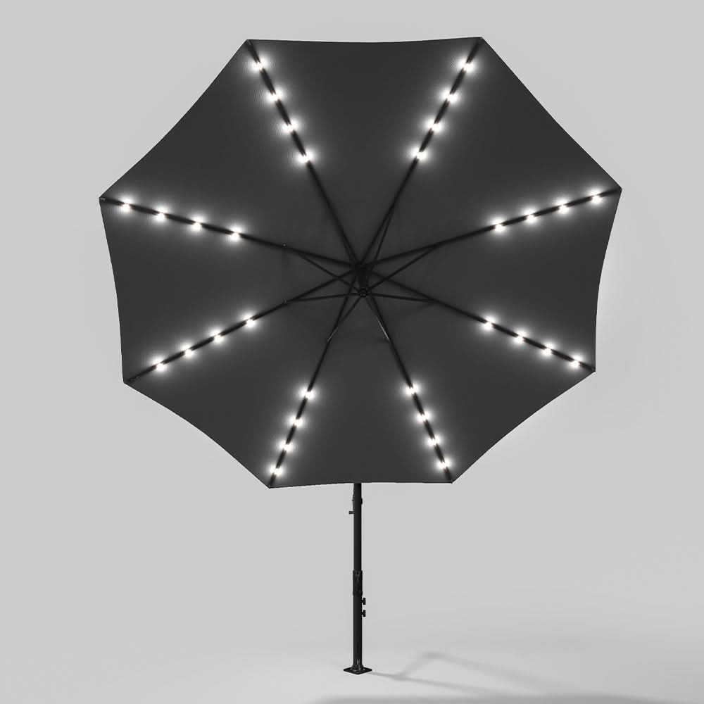 3M Cantilever Garden Parasols Dark Grey Iron Banana Umbrella with LED Lights