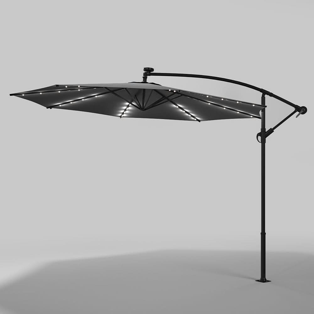 3M Cantilever Garden Parasols Dark Grey Iron Banana Umbrella with LED Lights